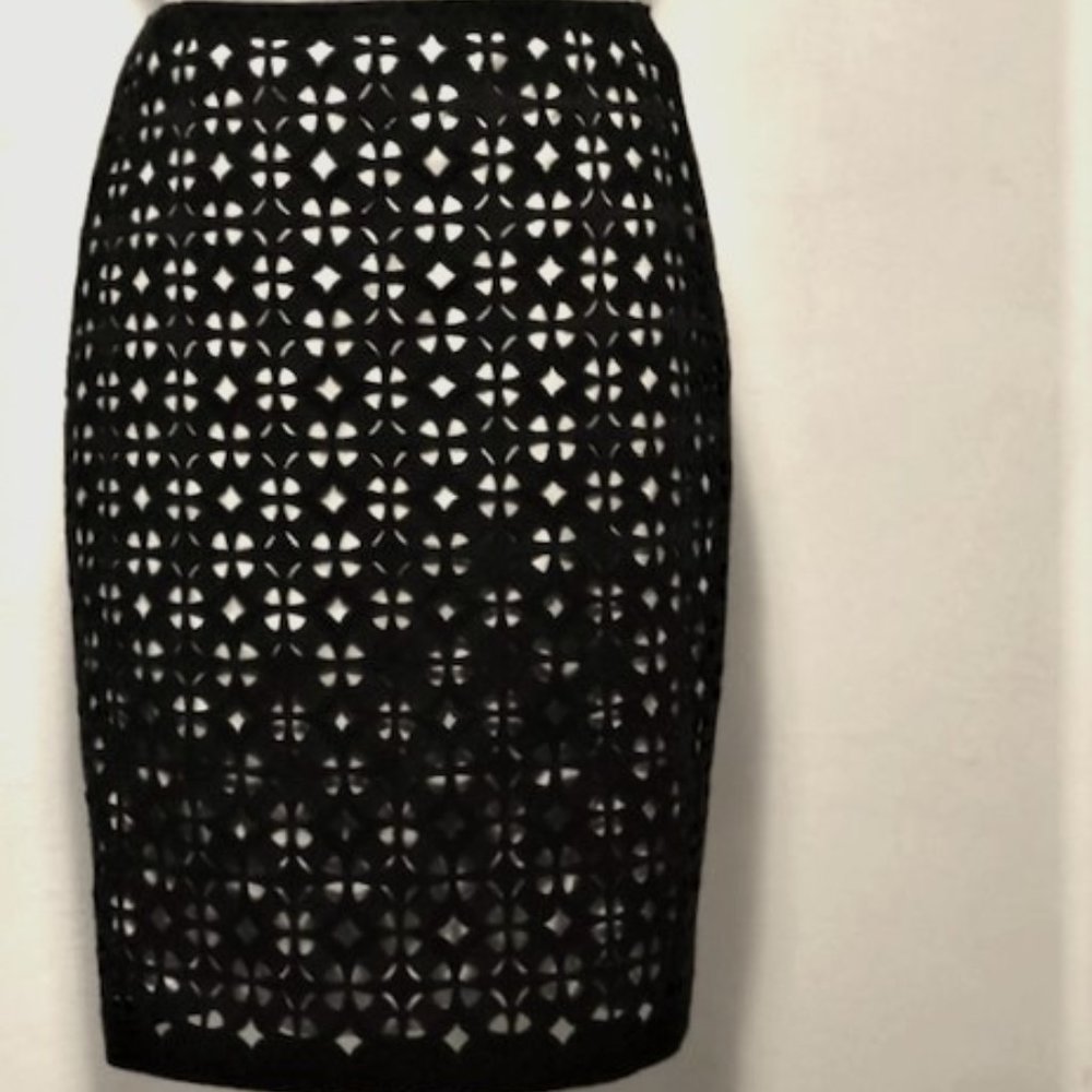 Elie Tahari  Bennet Wool Felt Cut-Out Embroidered Pencil Skirt